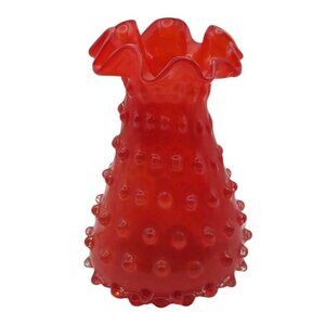 Vintage Empoli Red Ruffled Spiked Hobnail Art Glass Vase Mid-Century Abstract